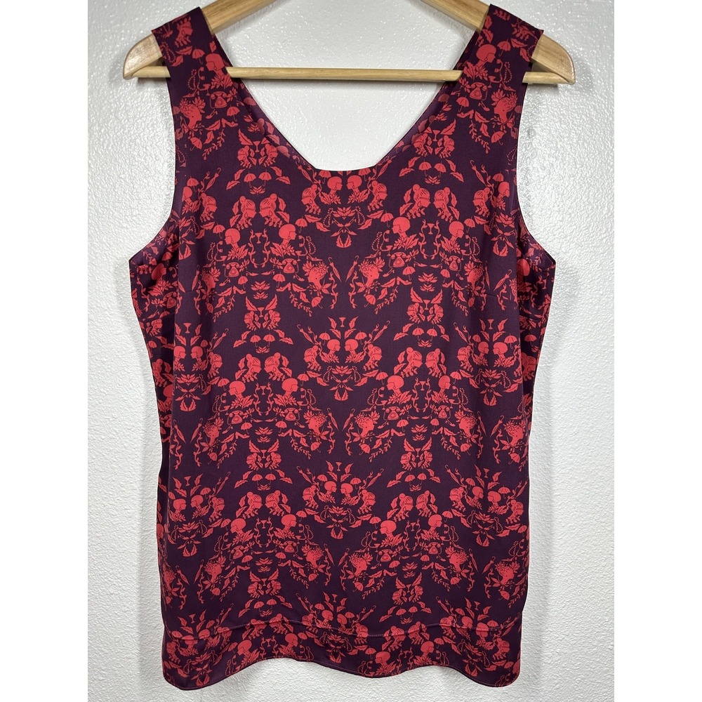 Cabi Tank Top Womens Medium Graphic Print Sleeveless Back‎ Pleat Blouse Shirt